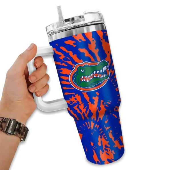 personalized florida gators burst swirl blue curved tumbler fashion forward.webp