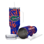 personalized florida gators burst swirl blue curved tumbler best selling.webp