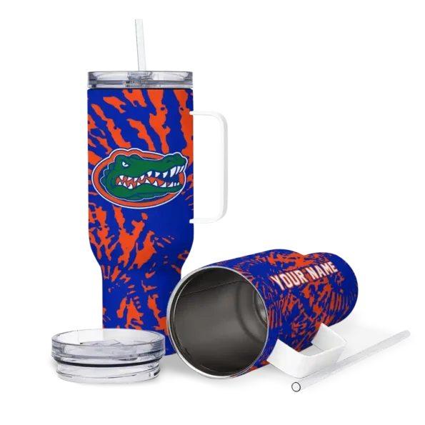 personalized florida gators burst swirl blue curved tumbler high quality.webp