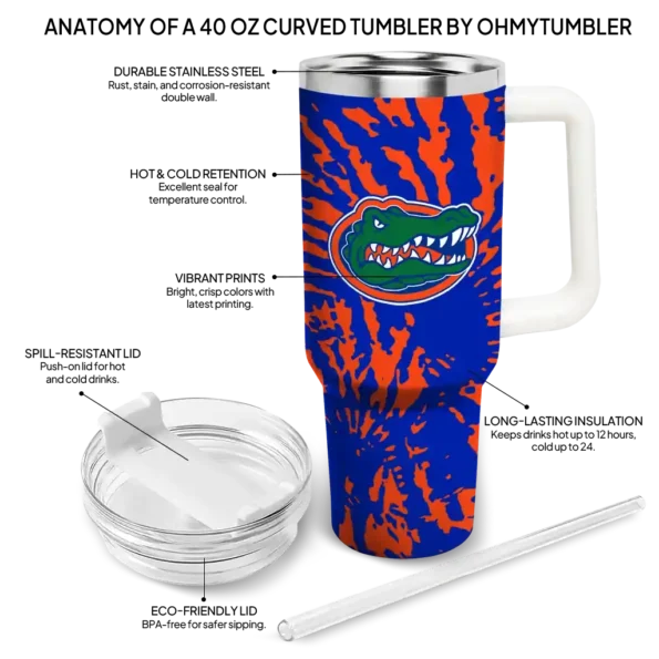 personalized florida gators burst swirl blue curved tumbler new arrival.webp