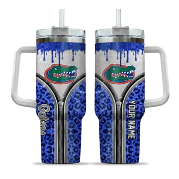 personalized florida gators leopard zipper blue curved tumbler best selling.webp