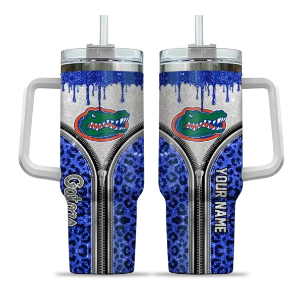 personalized florida gators leopard zipper blue curved tumbler best selling.webp