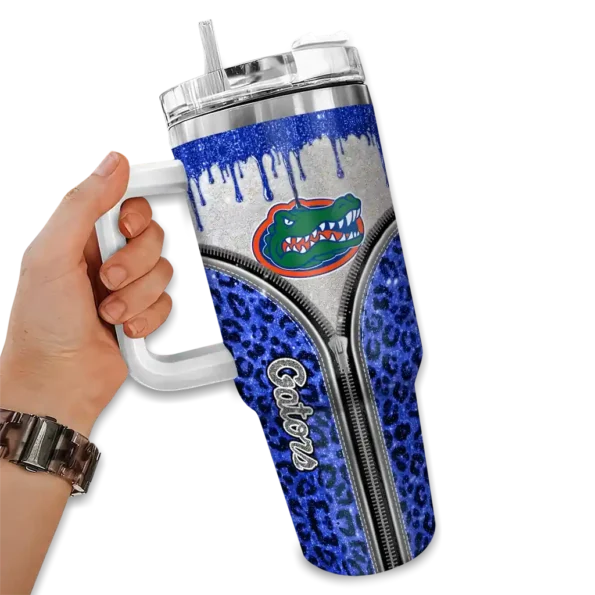 personalized florida gators leopard zipper blue curved tumbler fashion forward.webp