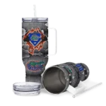 personalized florida gators superman shield blue gray curved tumbler best selling.webp