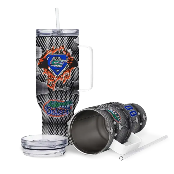 personalized florida gators superman shield blue gray curved tumbler high quality.webp