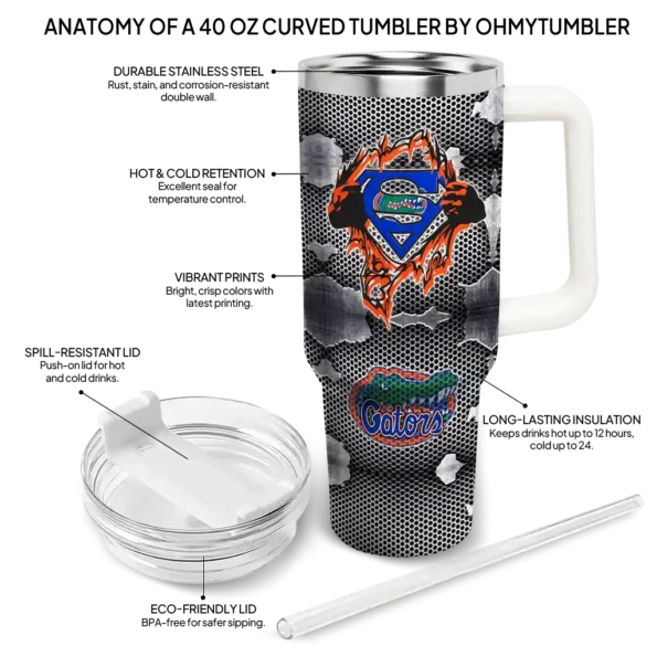 personalized florida gators superman shield blue gray curved tumbler new arrival.webp