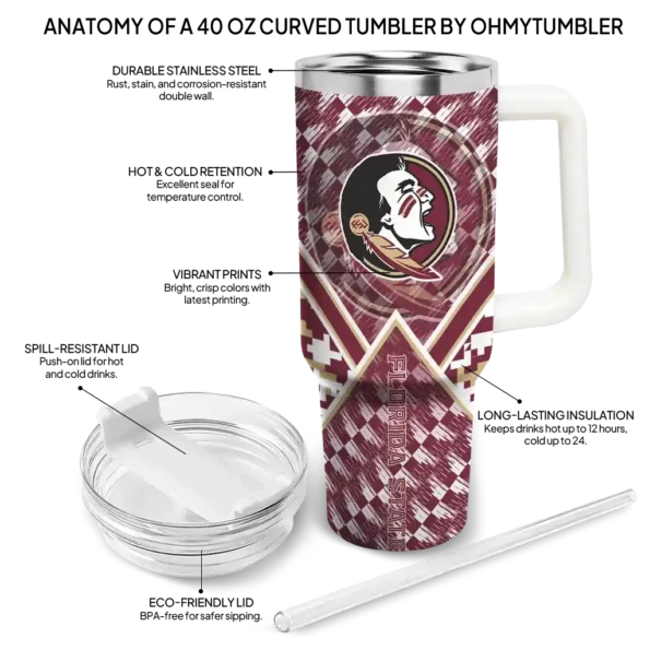 personalized florida state seminoles chevron angle garnet curved tumbler new arrival.webp