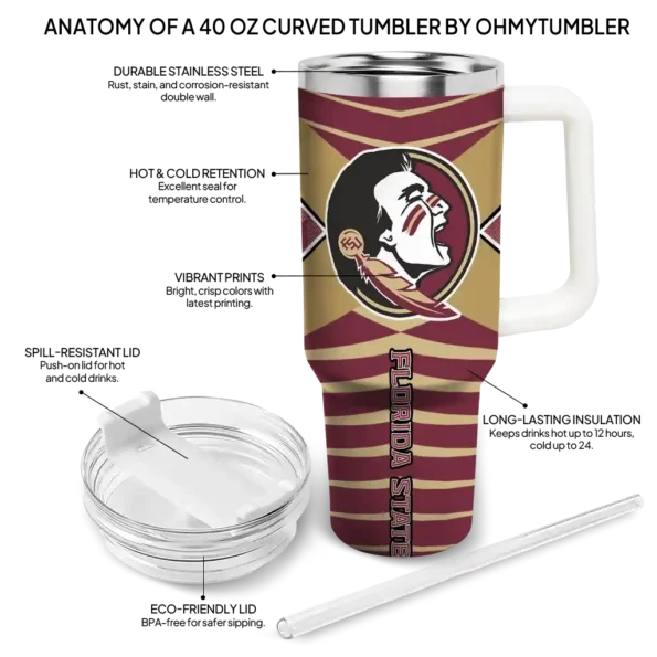 personalized florida state seminoles chevron layers garnet curved tumbler new arrival.webp
