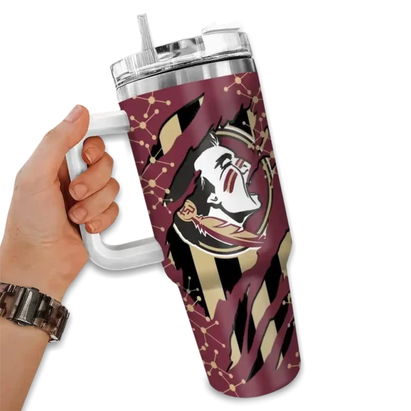 personalized florida state seminoles claw cut garnet black curved tumbler fashion forward.webp