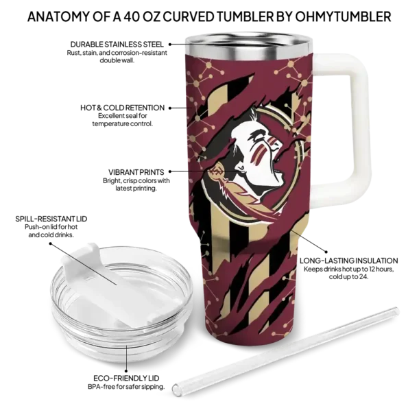 personalized florida state seminoles claw cut garnet black curved tumbler new arrival.webp