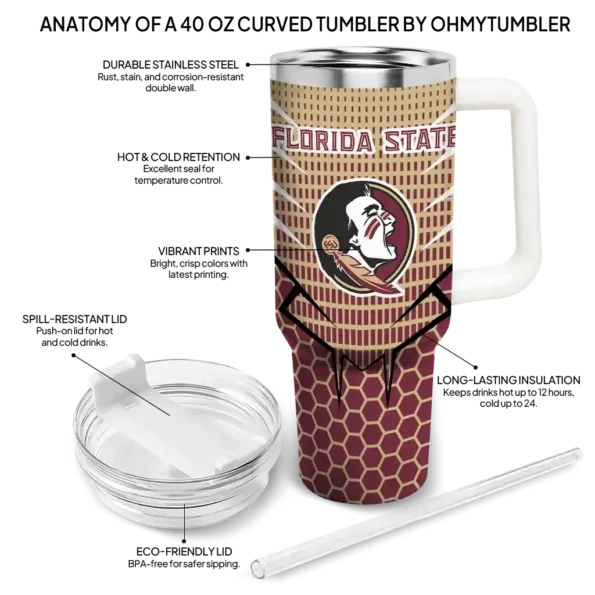 personalized florida state seminoles hex texture garnet curved tumbler new arrival.webp