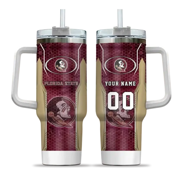 personalized florida state seminoles hexagon armor garnet curved tumbler best selling.webp