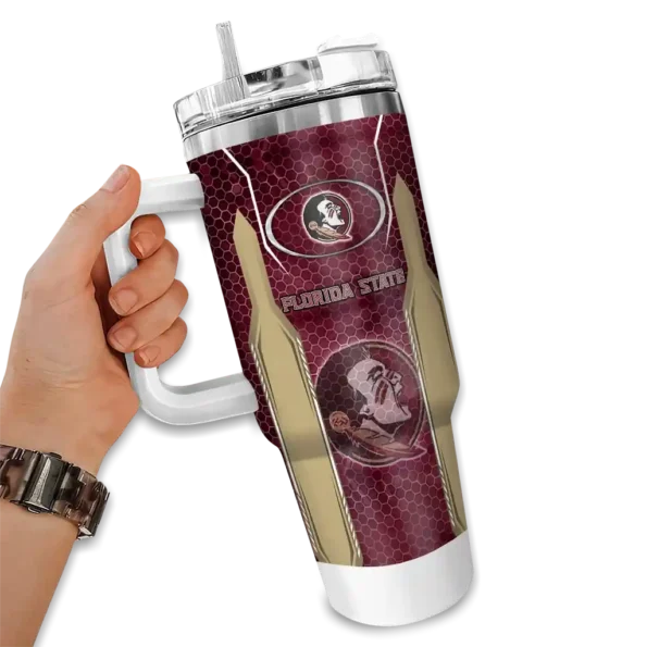 personalized florida state seminoles hexagon armor garnet curved tumbler fashion forward.webp