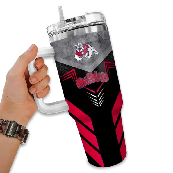 personalized fresno state bulldogs arrow armor red black curved tumbler fashion forward.webp