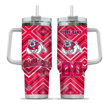 personalized fresno state bulldogs bold diamonds red curved tumbler best selling.webp