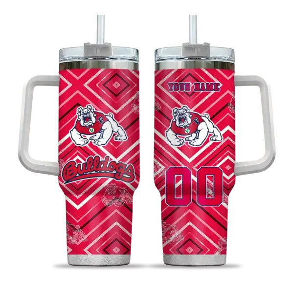 personalized fresno state bulldogs bold diamonds red curved tumbler best selling.webp