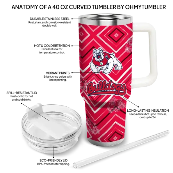personalized fresno state bulldogs bold diamonds red curved tumbler new arrival.webp