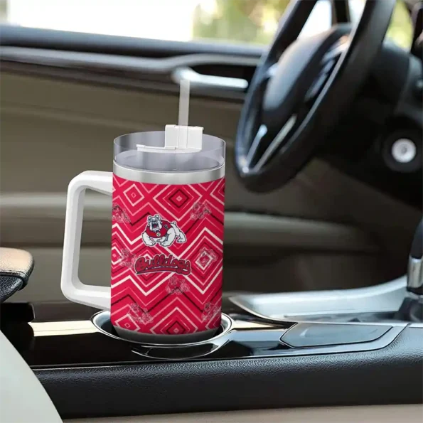 personalized fresno state bulldogs bold diamonds red curved tumbler trendy.webp