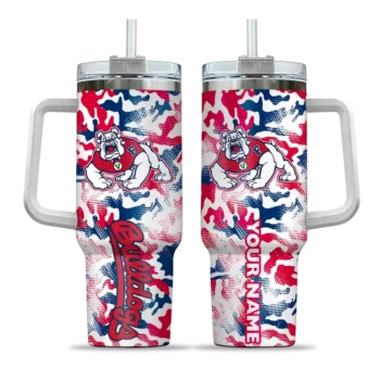 personalized fresno state bulldogs camo mashup red white curved tumbler best selling.webp