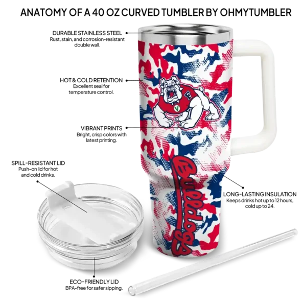 personalized fresno state bulldogs camo mashup red white curved tumbler new arrival.webp
