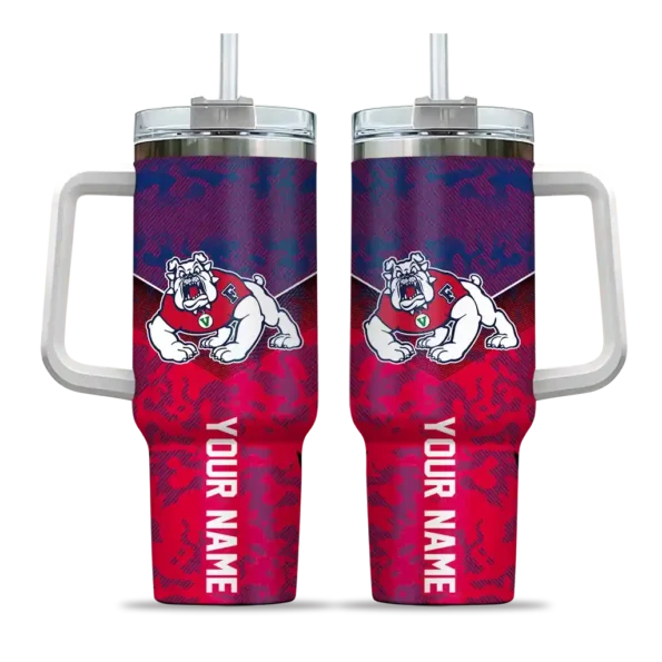 personalized fresno state bulldogs chevron stripe red curved tumbler best selling.webp