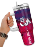 personalized fresno state bulldogs chevron stripe red curved tumbler best selling.webp