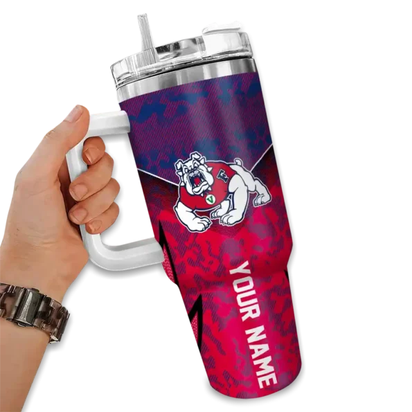 personalized fresno state bulldogs chevron stripe red curved tumbler fashion forward.webp