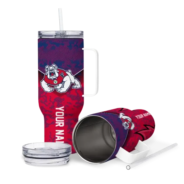 personalized fresno state bulldogs chevron stripe red curved tumbler high quality.webp