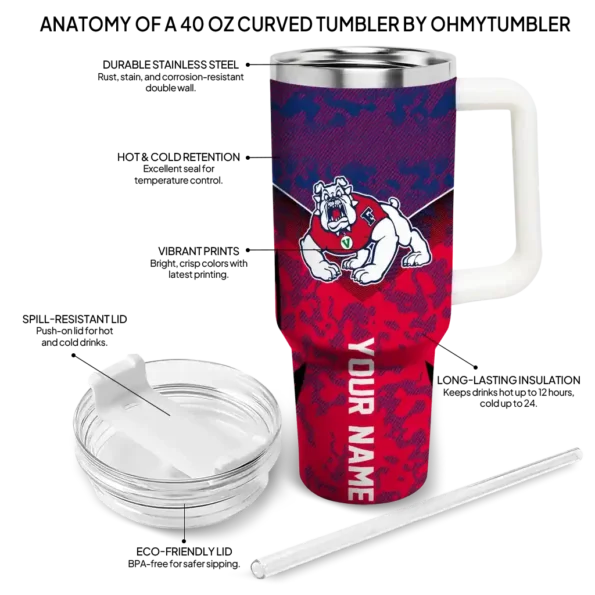 personalized fresno state bulldogs chevron stripe red curved tumbler new arrival.webp