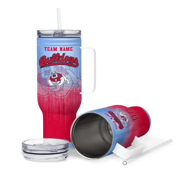 personalized fresno state bulldogs gradient dots red curved tumbler high quality.webp