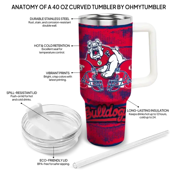 personalized fresno state bulldogs honey streaks red curved tumbler new arrival.webp