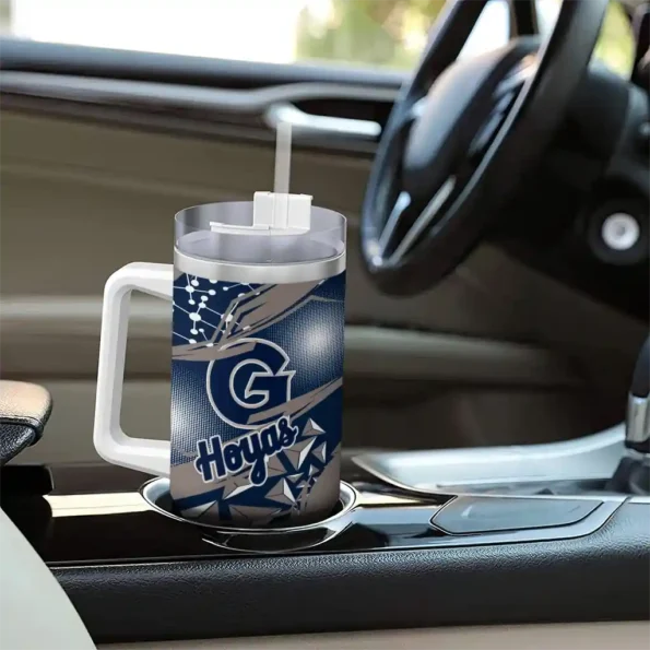 personalized georgetown hoyas abstract paths blue curved tumbler trendy.webp