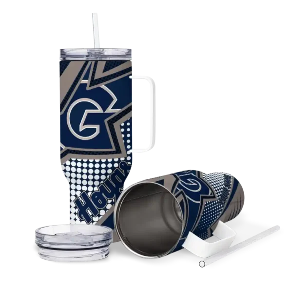personalized georgetown hoyas arrow burst blue curved tumbler high quality.webp