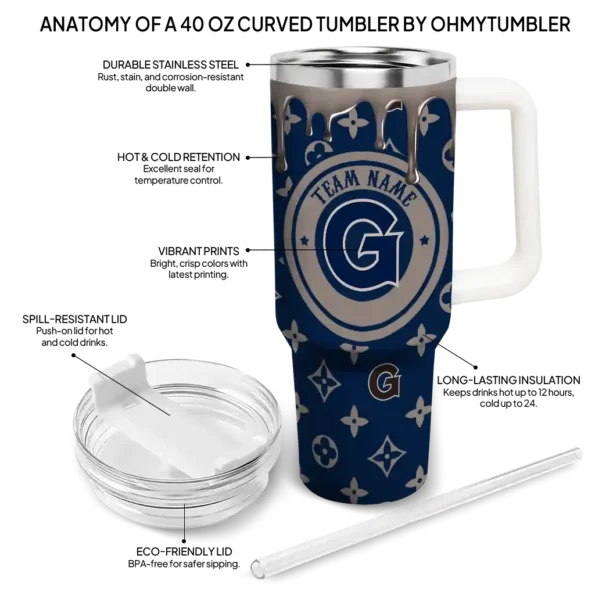 personalized georgetown hoyas bullseye drips blue curved tumbler new arrival.webp