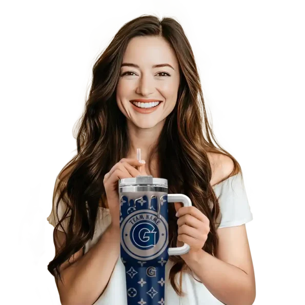 personalized georgetown hoyas bullseye drips blue curved tumbler premium grade.webp
