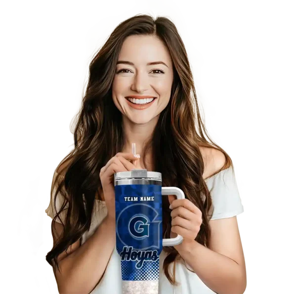 personalized georgetown hoyas geometric prism blue curved tumbler premium grade.webp