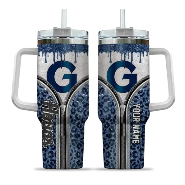 personalized georgetown hoyas leopard zipper blue curved tumbler best selling.webp