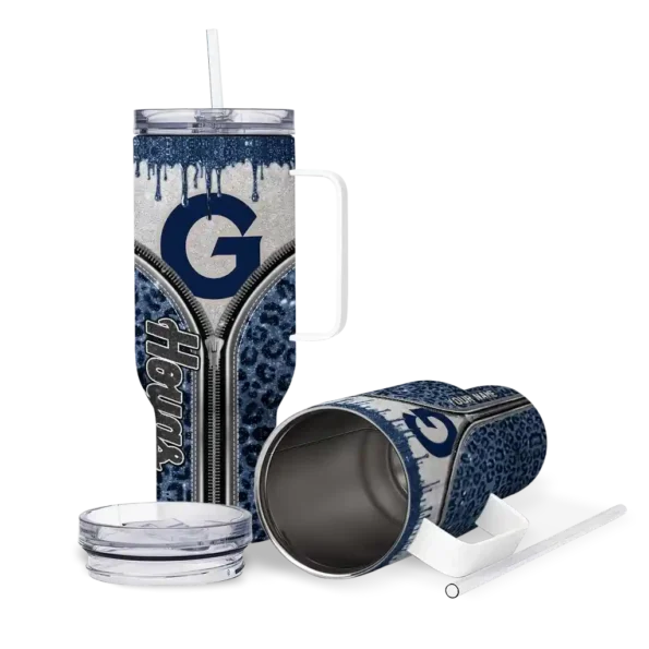 personalized georgetown hoyas leopard zipper blue curved tumbler high quality.webp