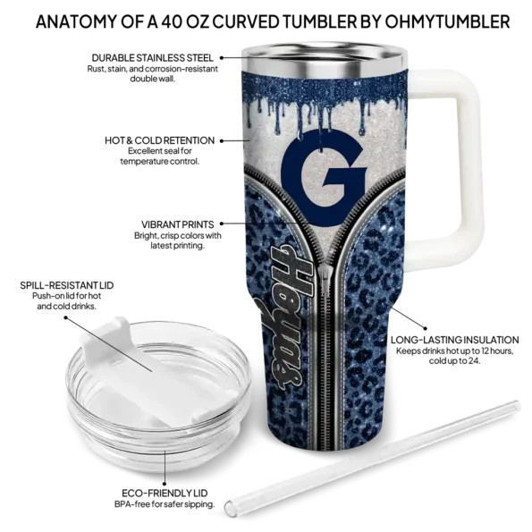 personalized georgetown hoyas leopard zipper blue curved tumbler new arrival.webp