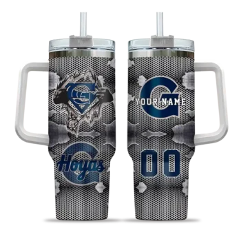 personalized georgetown hoyas superman shield blue gray curved tumbler best selling.webp