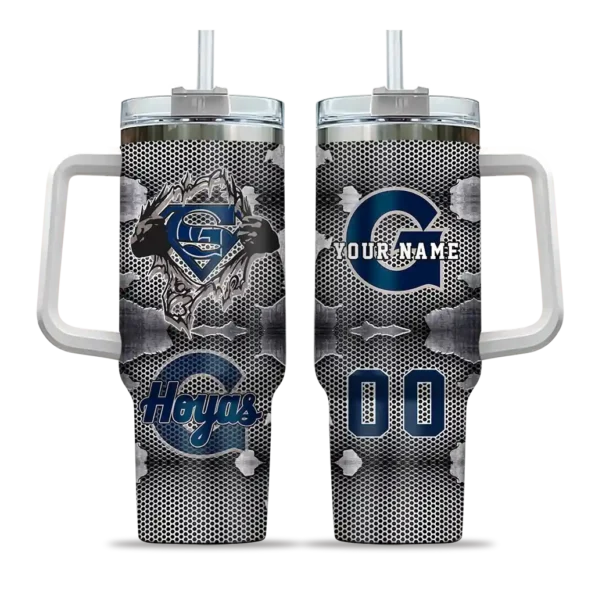 personalized georgetown hoyas superman shield blue gray curved tumbler best selling.webp
