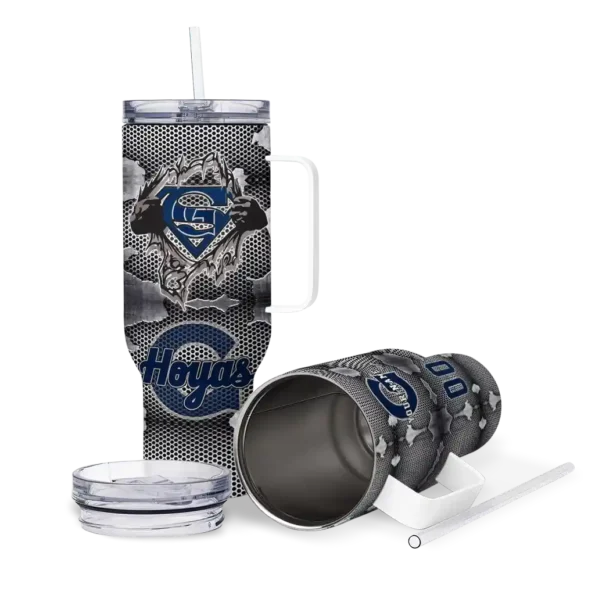 personalized georgetown hoyas superman shield blue gray curved tumbler high quality.webp
