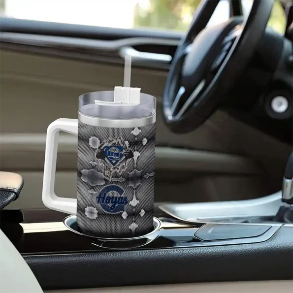 personalized georgetown hoyas superman shield blue gray curved tumbler trendy.webp