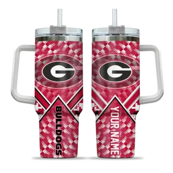personalized georgia bulldogs chevron angle red curved tumbler best selling.webp