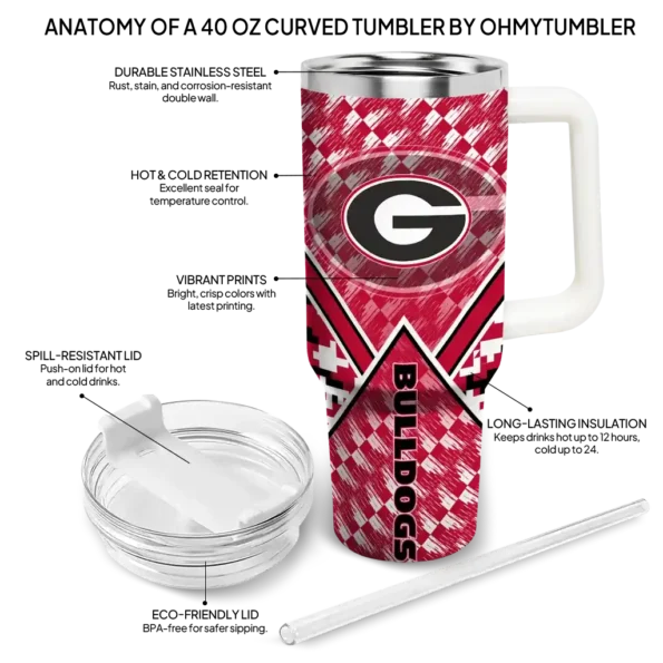 personalized georgia bulldogs chevron angle red curved tumbler new arrival.webp