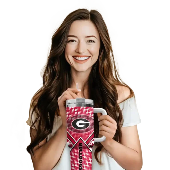 personalized georgia bulldogs chevron angle red curved tumbler premium grade.webp