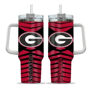 personalized georgia bulldogs chevron layers red curved tumbler best selling.webp