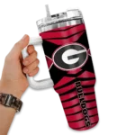 personalized georgia bulldogs chevron layers red curved tumbler best selling.webp