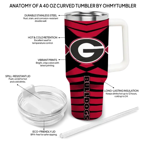 personalized georgia bulldogs chevron layers red curved tumbler new arrival.webp