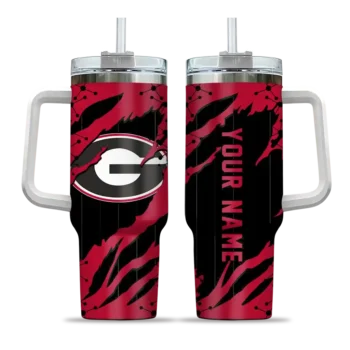 personalized georgia bulldogs claw cut red black curved tumbler best selling.webp